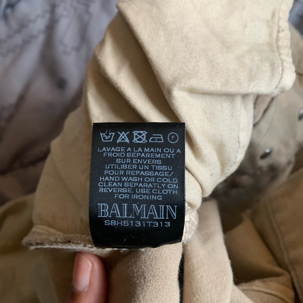beige balmain jeans.